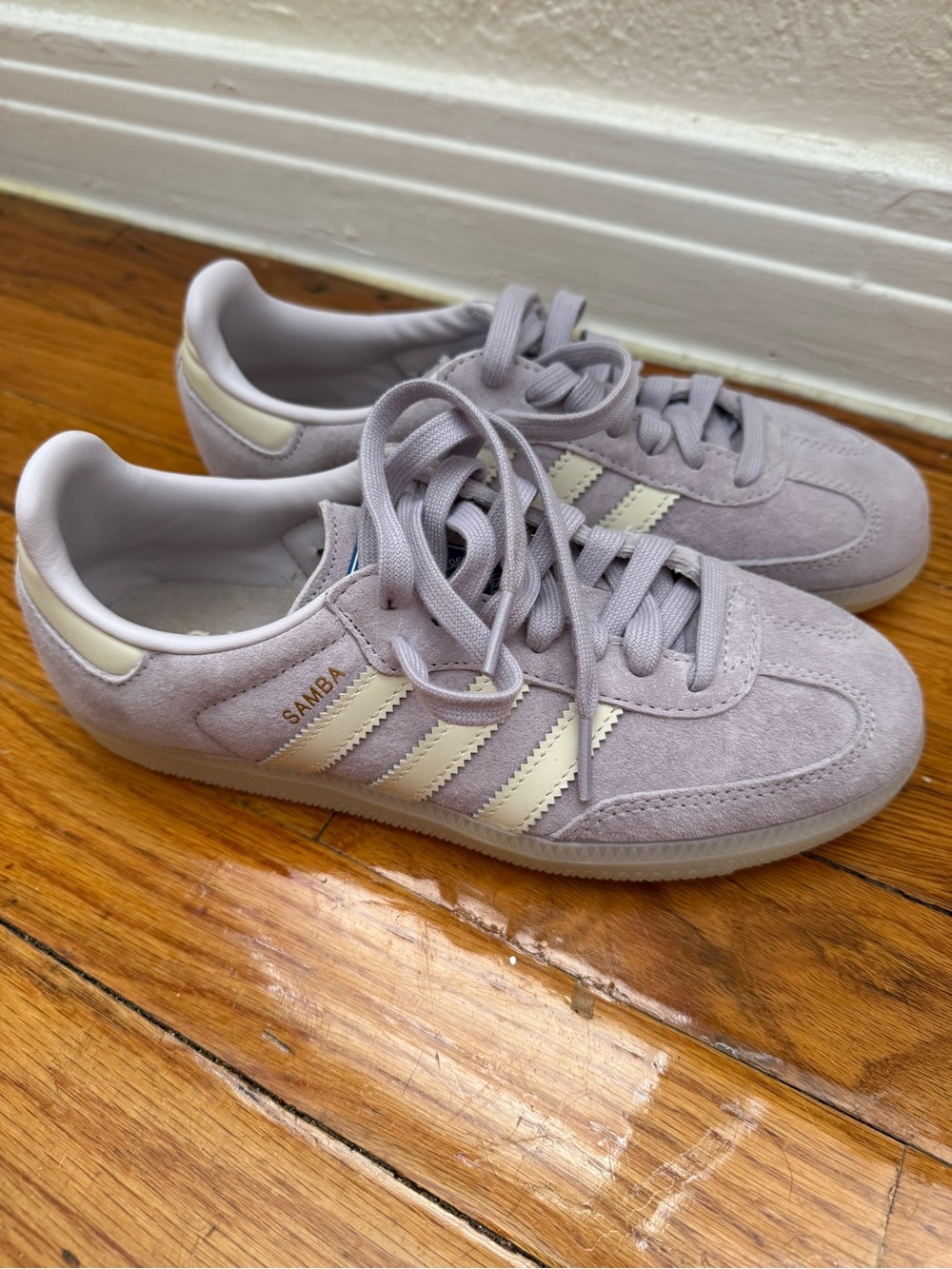 adidas Samba Suede Sneakers in Lavender with Cream Stripes